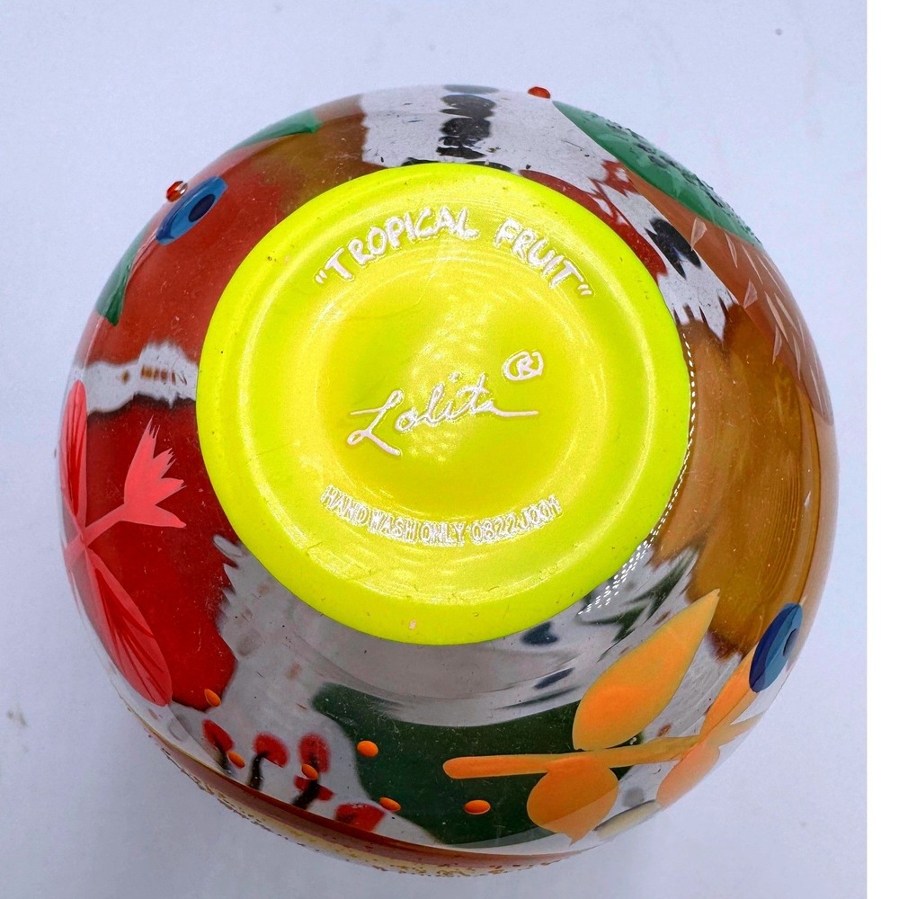 Lolita Tropical Fruit Stemless Wine Glass Hand Painted Glitter Jeweled 4.5in - Picture 5 of 7